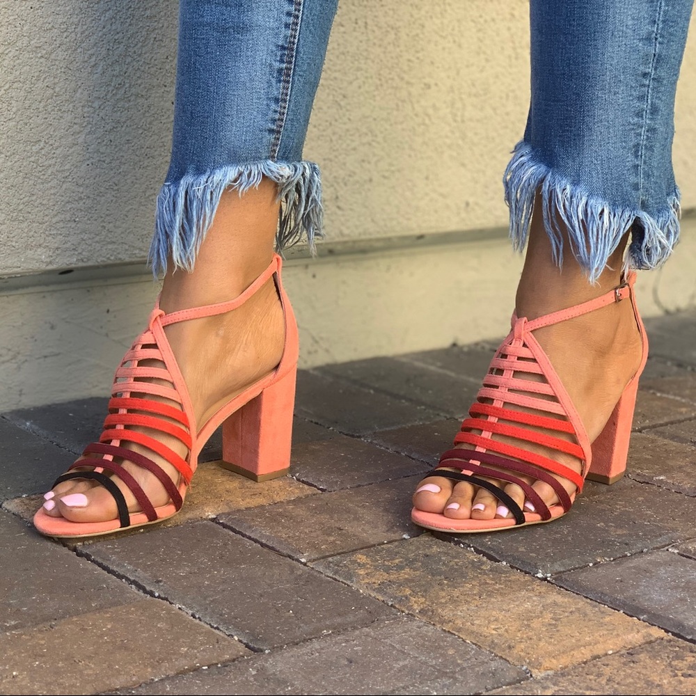 NIB Blush Pink Block Heel Caged Ankle Strap Sandal - Picture 3 of 8